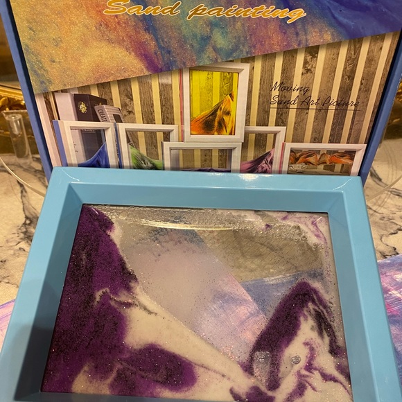 Art in Motion, Sand Painting! Reversible! Purple/white sand Blue & White Frame🌊 - Picture 3 of 12